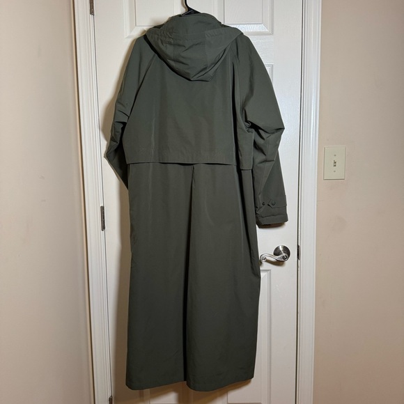 LL Bean Long Trench Coat Hooded Women’s Removable Wool Liner Army Green Lg - Picture 8 of 16